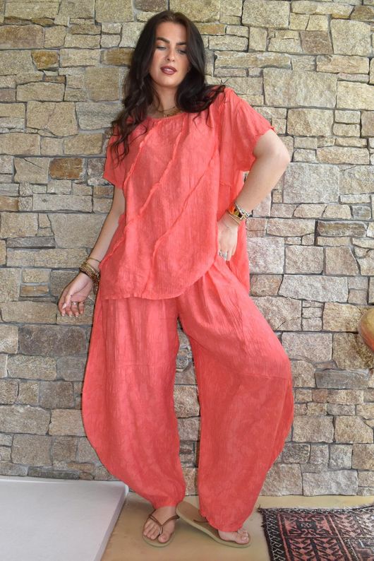 Lalli Damask Asymmetric Panel Top Watermelon